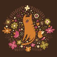 Floral design element with cat