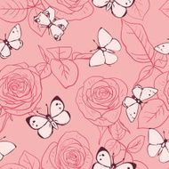Seamless pattern with roses and butterflies N4