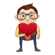 Smiling boy witn red heart N15