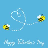 Two flying bees Dash heart in the sky Valentines Day