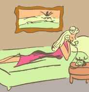 Lady talking by phone lying on bed