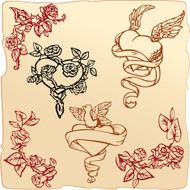Set of vintage elements and vignettes for Valentine`s Day greeting N3
