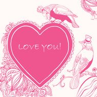 Love Heart Card with Birds and Flowers N2