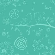 Bright seamless pattern with cute birds on branch