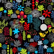 Seamless pattern with birds in the forest