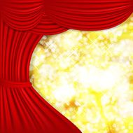 Holiday background with red satin and blurred lights N3