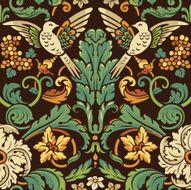 Vintage seamless pattern Birds in flowers N4