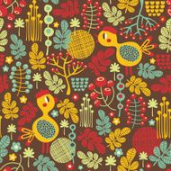 Seamless texture with cute birds of fall