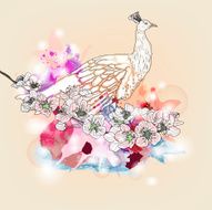 Peacock on a floral branch