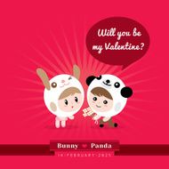 Cute kawaii characters with Valentine&#039;s concept illustration