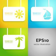 Sun sail boat and palm tree applique background set
