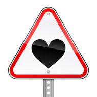 Warning triangle red road sign with heart pictogram perforated pillar
