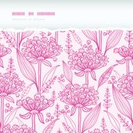Pink lillies lineart horizontal torn seamless pattern background