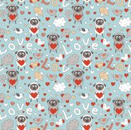 Romantic seamless pattern with funny cartoon animals