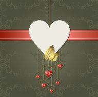 Red diamond hearts with gold ornaments and paper