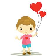 cute boy holding heart shape balloon