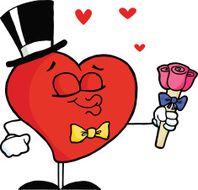 Heart Cartoon Character Holding Roses