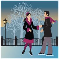 Couple ice skating at night