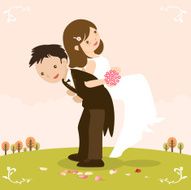Playful Young bride and groom