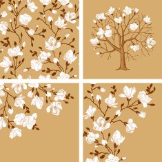 Set Blooming magnolia Vector vintage illustration