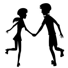 Happy roller-skating couple (silhouette)