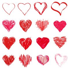 Grunge sketch hearts set