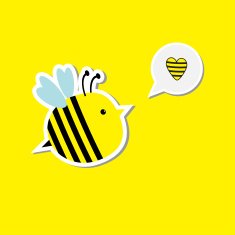 Cute cartoon bee and speech bubble with heart Card