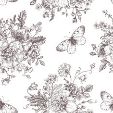 Seamless pattern flowers and butterflies N6