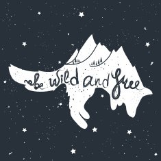 Vector illustration with jumping fox mountains and trees