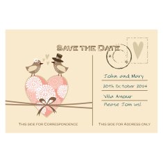 Cute wedding card invitation with floral heart and birds