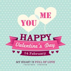 Valentines Day Invitation card design template ribbon with heart