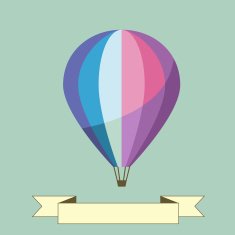Vector flat illustration - hot air balloon and ribbon