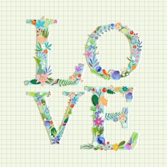 Love Word of flowers Vector lettering stylish text N2