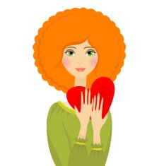 Vector portrait of red hair woman with heart N2