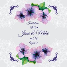 Watercolor elegant wedding invitation with japanese sakura
