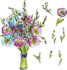 watercolor drawing bouquet of flowers N2