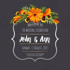 Wedding invitation card with painted flowers N5