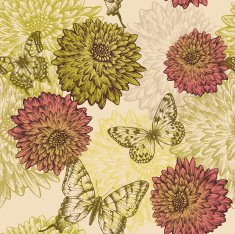 Seamless wallpaper with flowering chrysanthemums and butterflies hand-drawing Vector N2