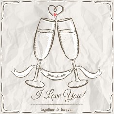 romantic card with two glass of champagne and wishes text N2