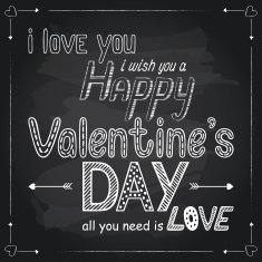 Valentine'ÂÂs day typographical card on blackboard