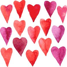 set of hearts painted by watercolor