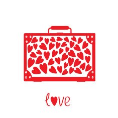 Big red suitcase with hearts Isolated
