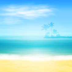Beach and tropical sea with island palm trees