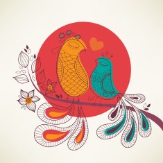 Two little birds in love Valentine greeting card