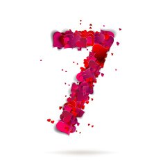 Number seven 7 made from red hearts Love alphabet