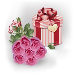 Bouquet pink roses and gift box