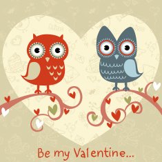 Valentine love card with owls and hearts N5