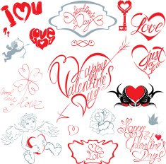 Set of hand written text Happy Valentine`s Day
