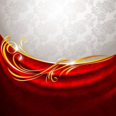 Red fabric drapes on gray background N2