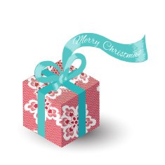 Lacy gift box with teal ribbon -- Merry Christmas